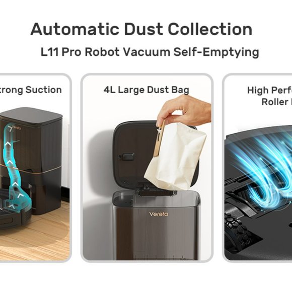 Verefa L11 Pro Self-Emptying Robot Vacuum 2700Pa, LIDAR Navigation Robot Vacuum - Picture 16 of 16